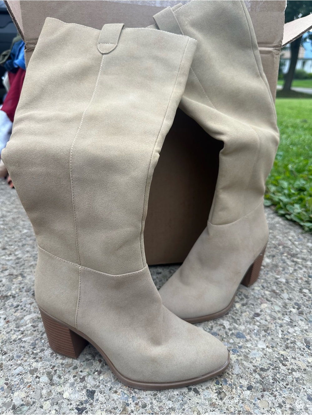 Mia Classic Knee-High Block Heel Boots - Beige
